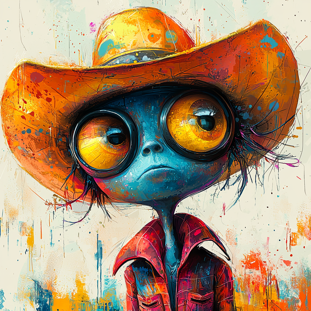 Playful cowboy cartoon with vibrant colors and big eyes