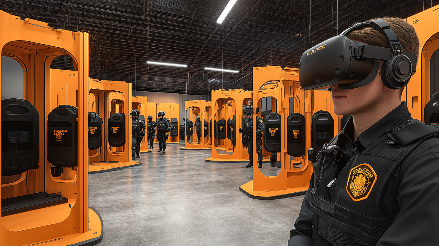 Police officers train in VR arena with movable elements