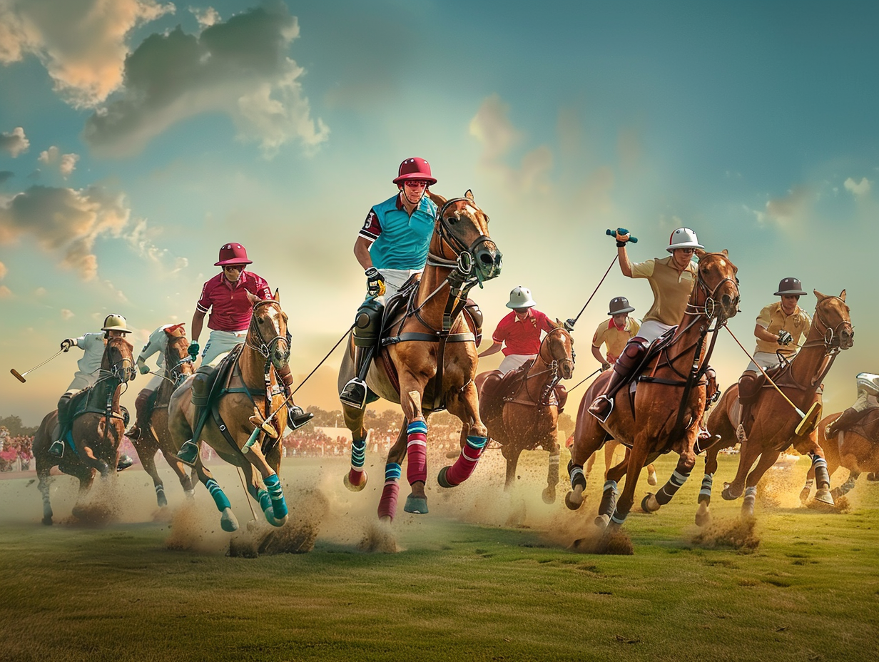 Polo Game: Players on horses running fast