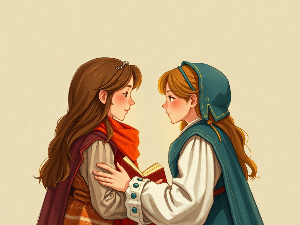 Popular book illustration style photo: meeting Pride and Prejudice characters.