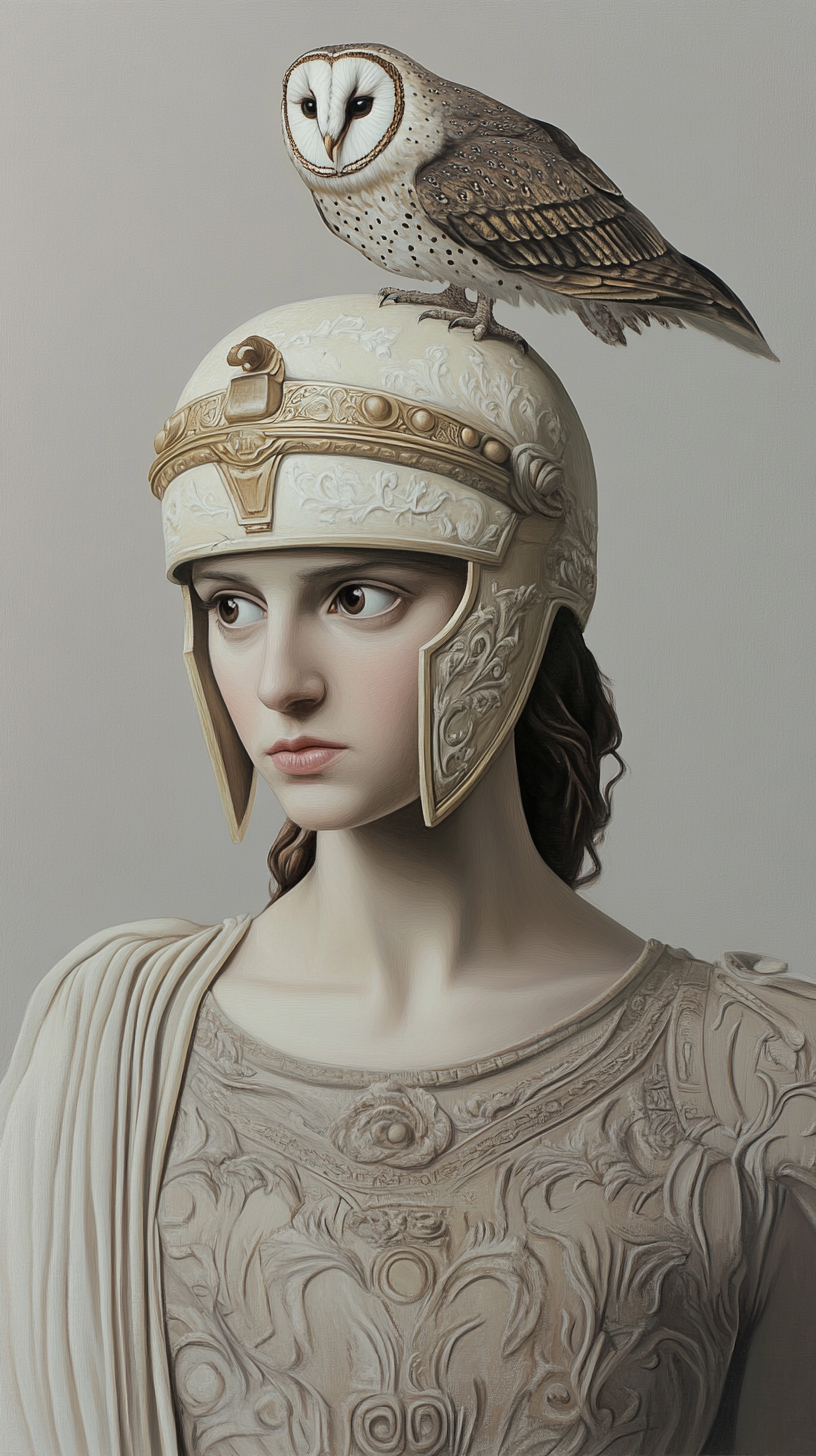 Portrait of Athena with Owl Helmet, Reflecting Intelligence