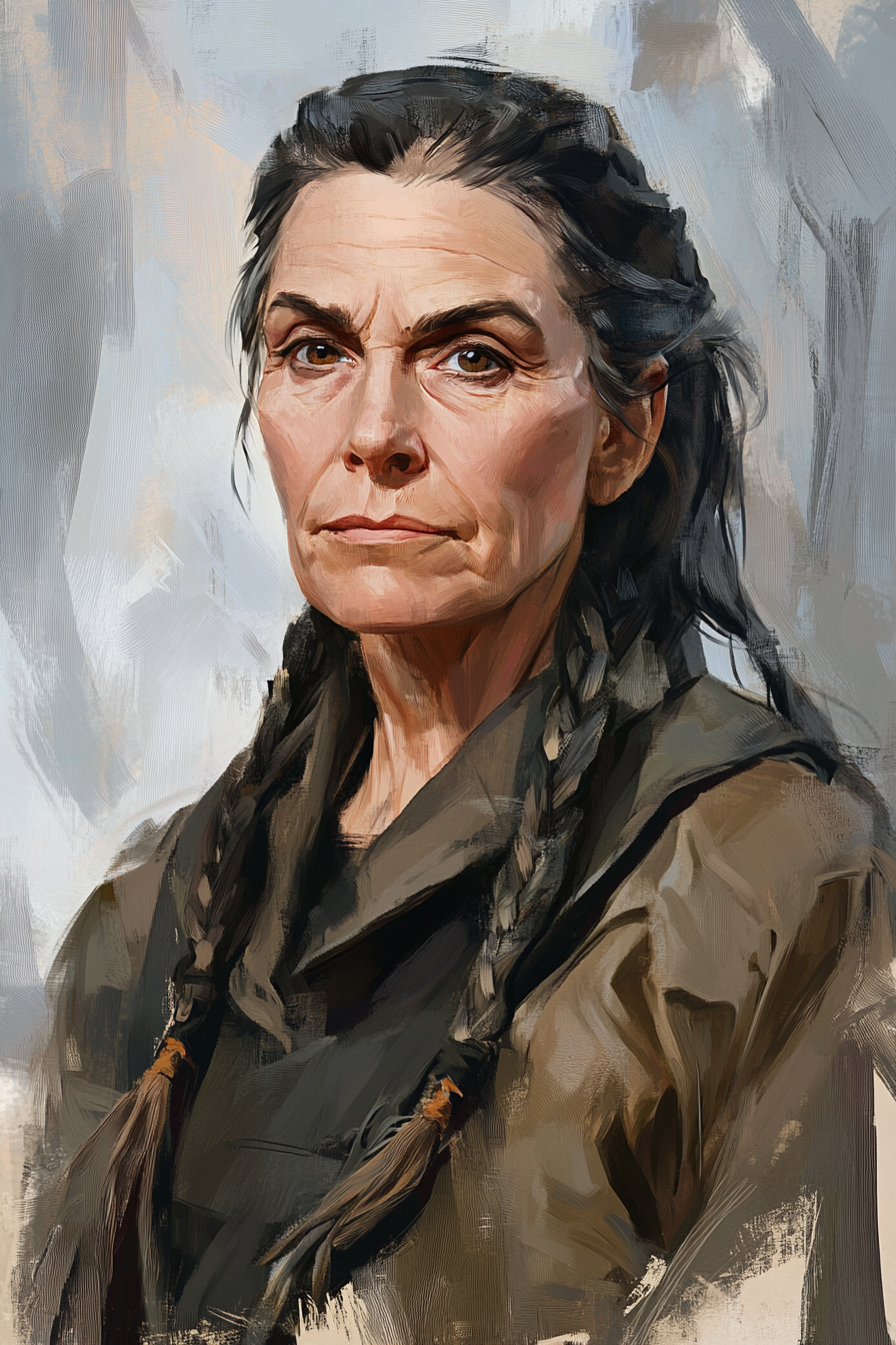 Portrait of Elderly Female Mercenary with Braids