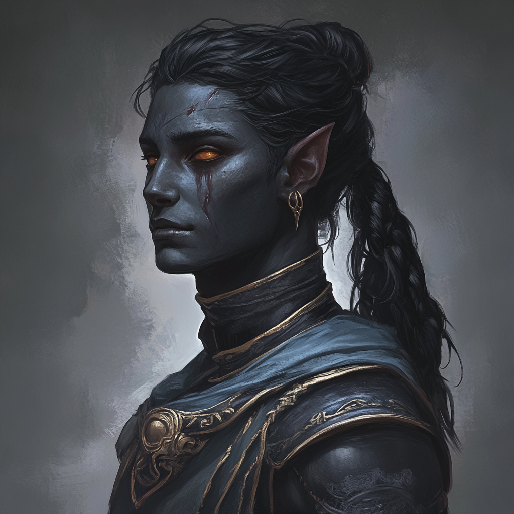 Portrait of Evil Male Dark-skinned Drow Necromancer Druid