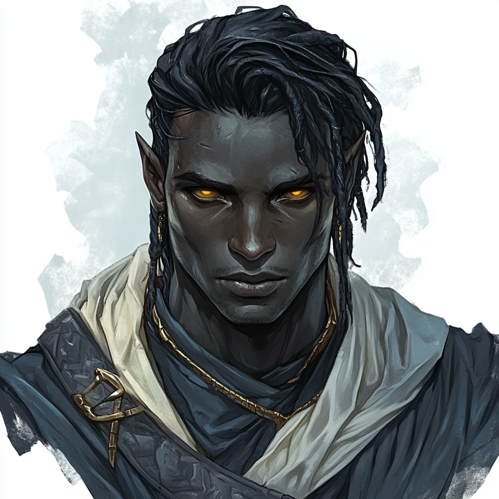 Portrait of Evil Male Drow Necromancer Druid