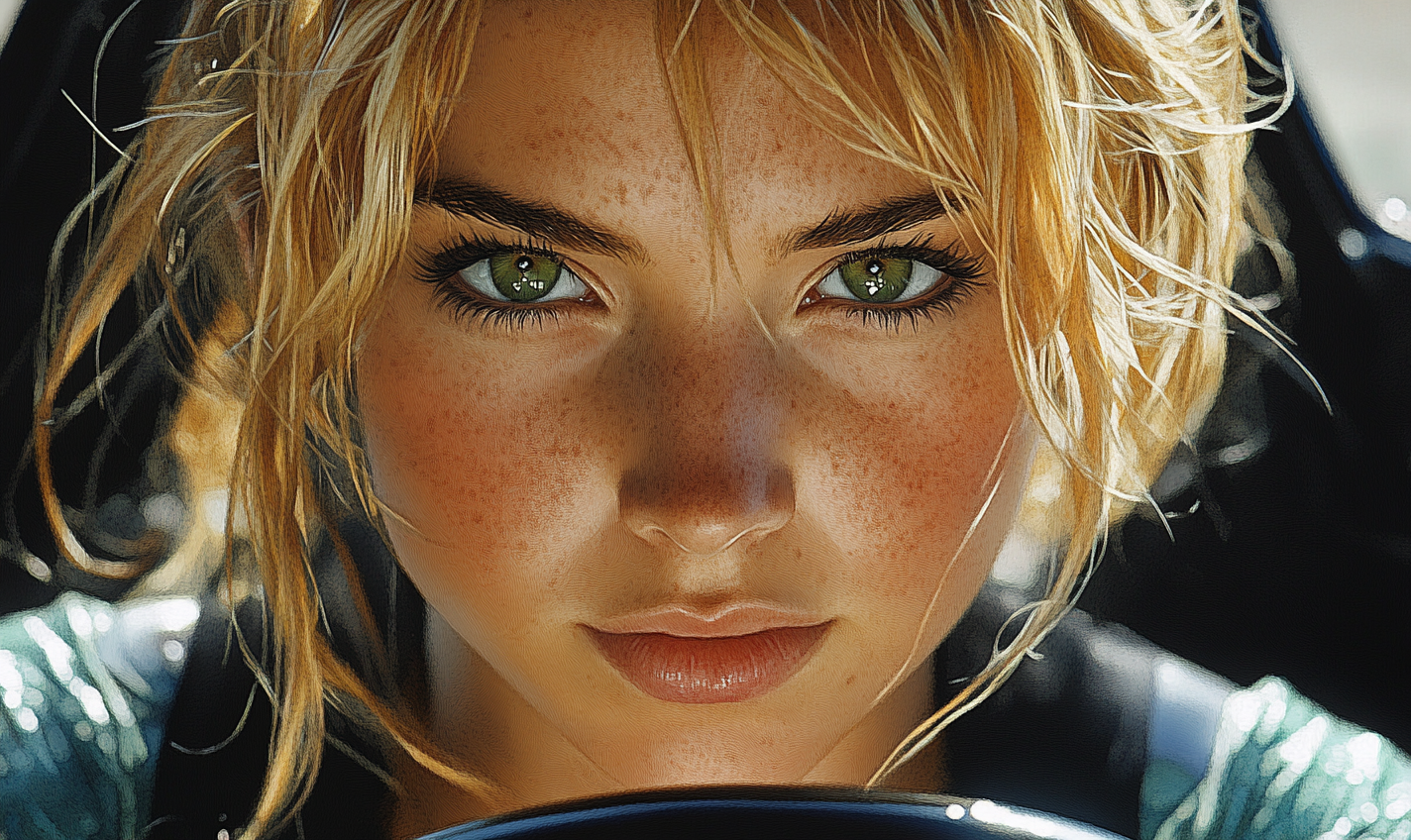 Portrait of Pretty Woman Driving Futuristic Sports Car