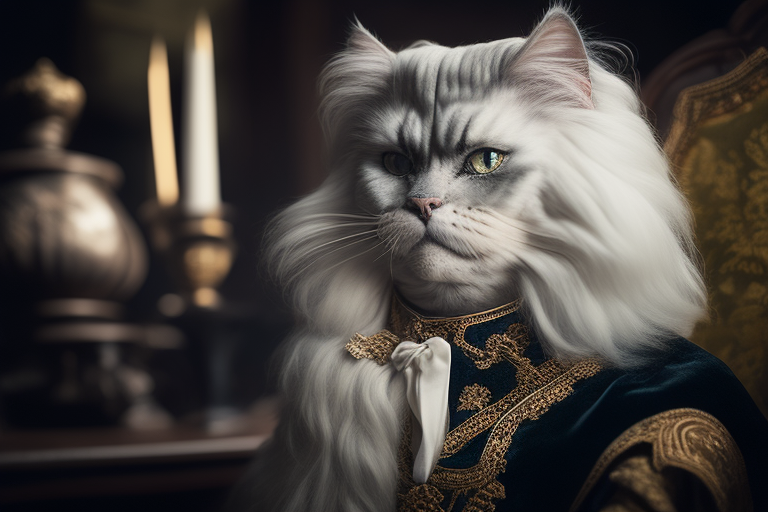 Portrait of White Cat as 18th Century Lord