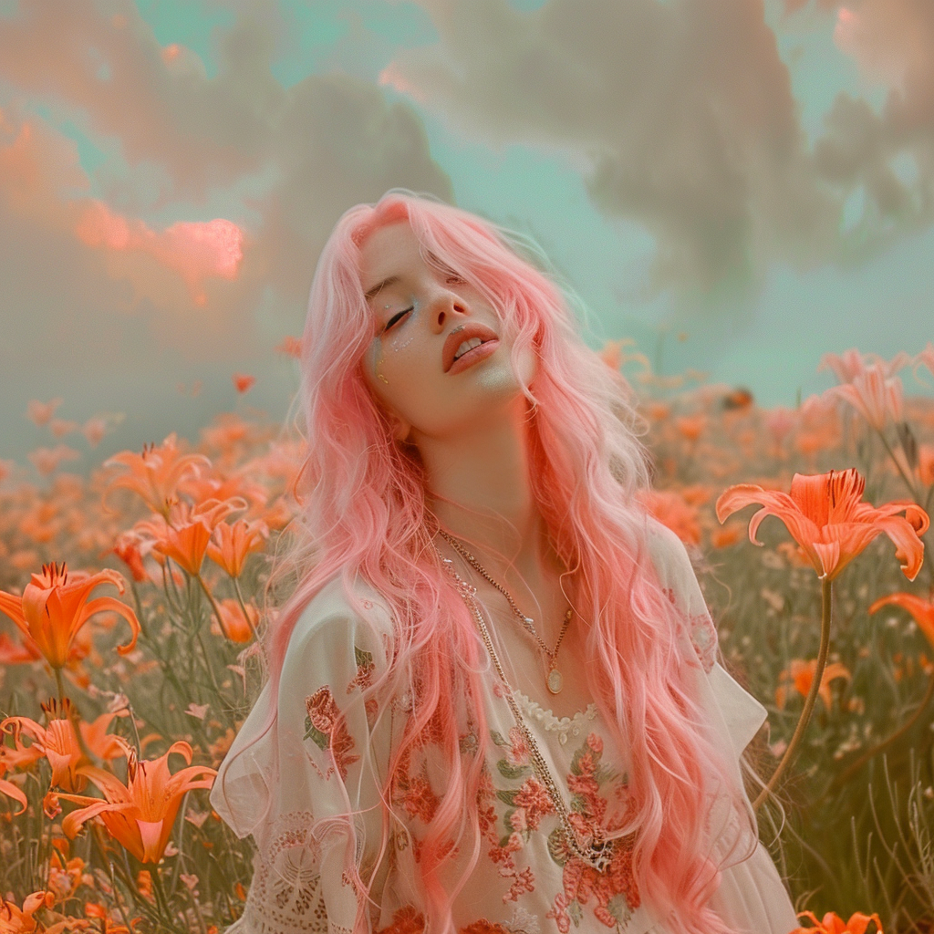 Portrait of Young Woman in Field of Lilies