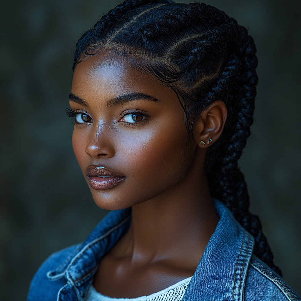 Portrait of a beautiful African woman with braided hair.