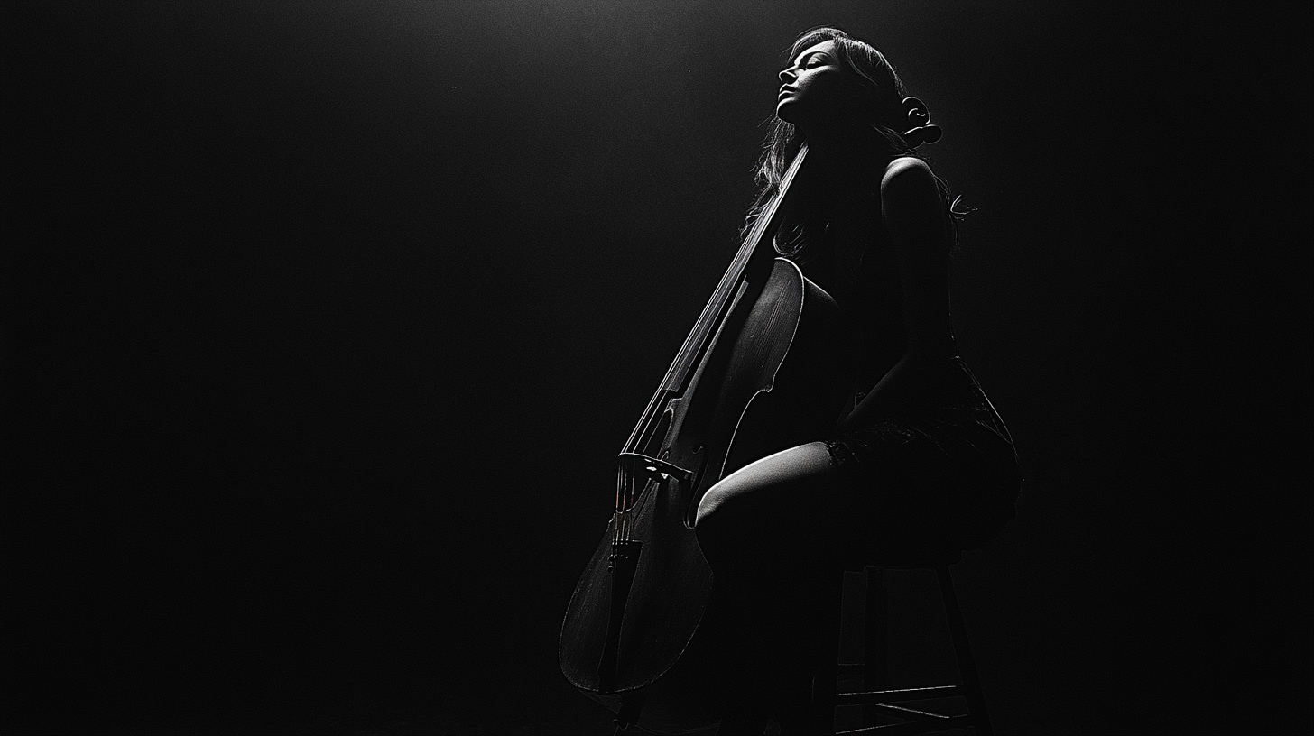 Portrait of female cellist in low light