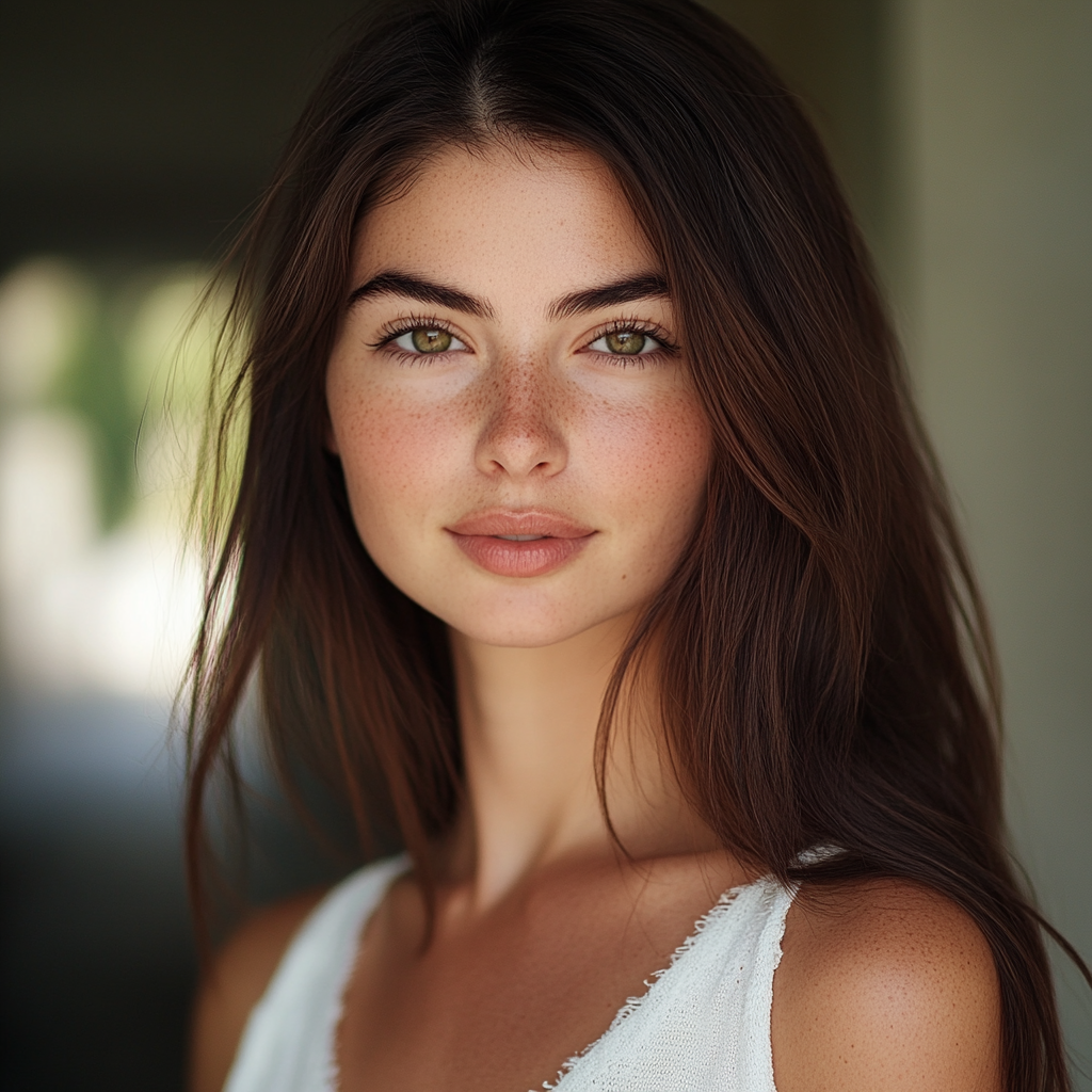 Portrait of young lady in charming old town sunset