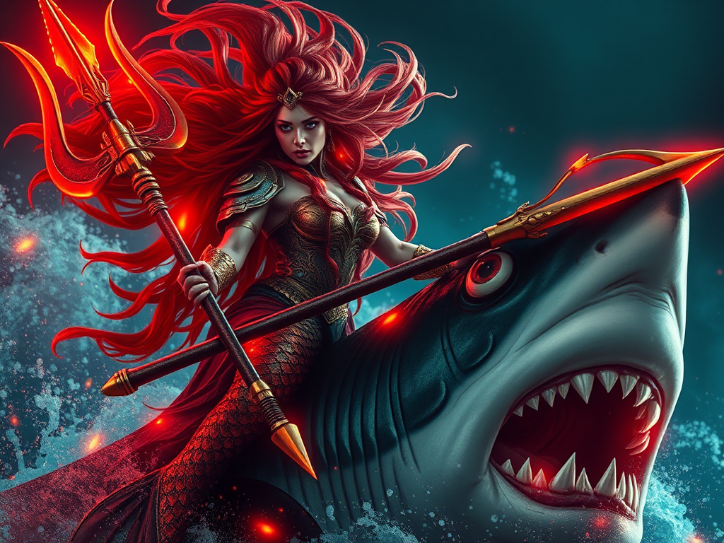 Powerful Mermaid Riding Magical Shark - Underwater Adventure