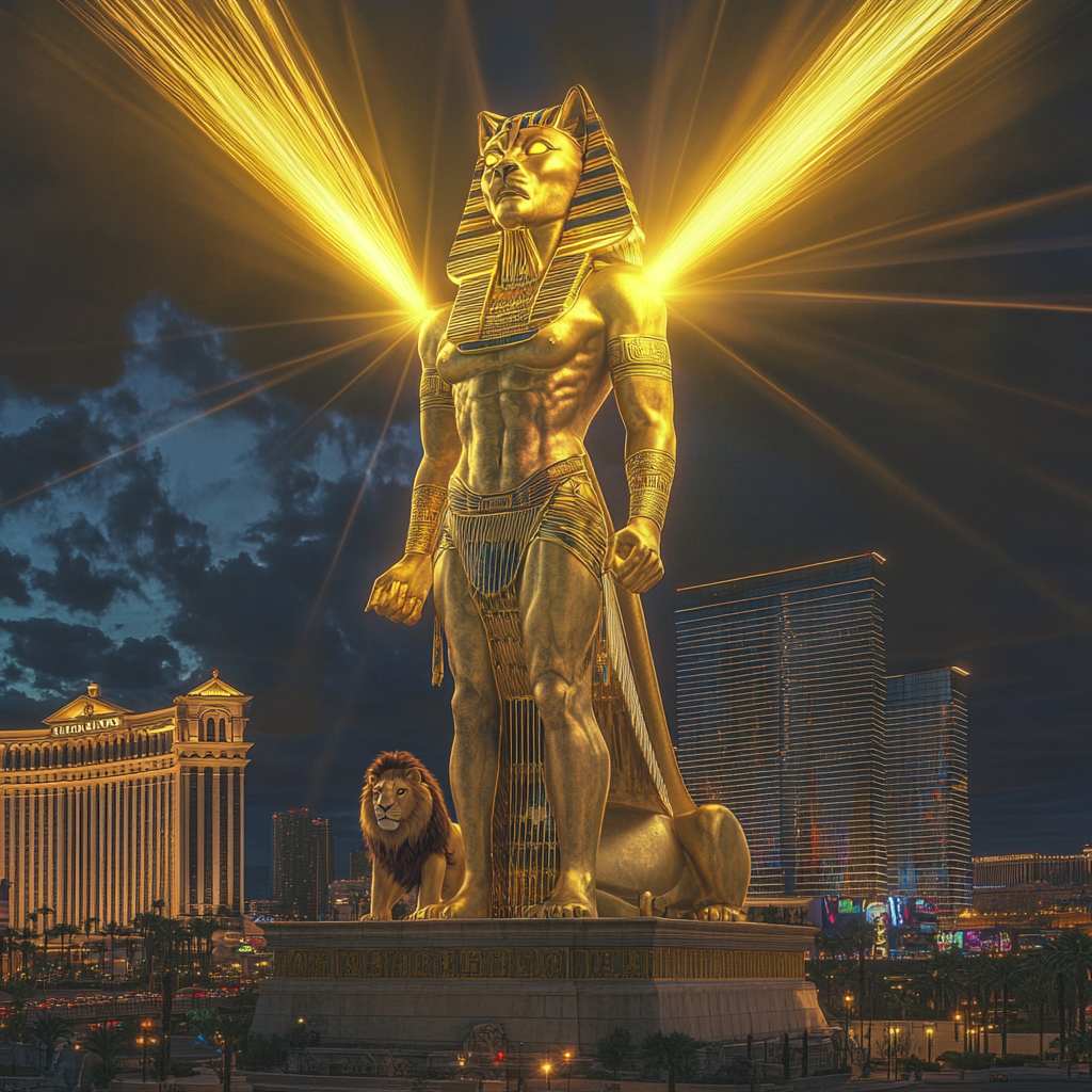 Powerful Sekhmet awakens, shooting beams of light