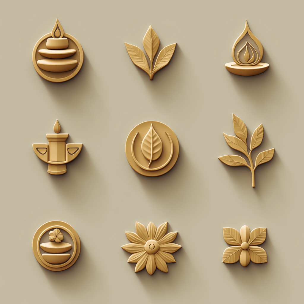 Premium clean icons for ayurvedic website in gold.