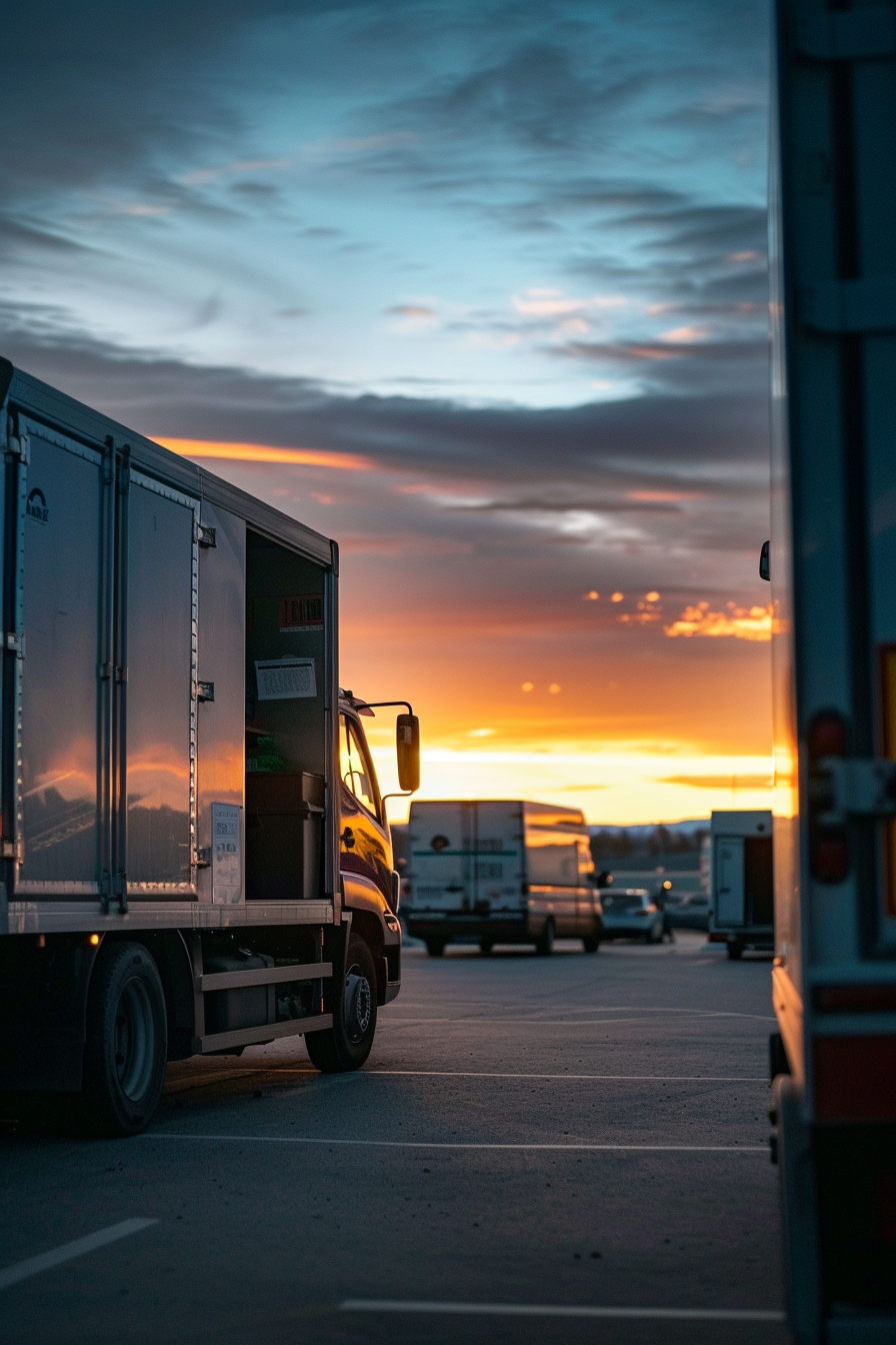 Professional staff unloading Carl Moving truck at dusk