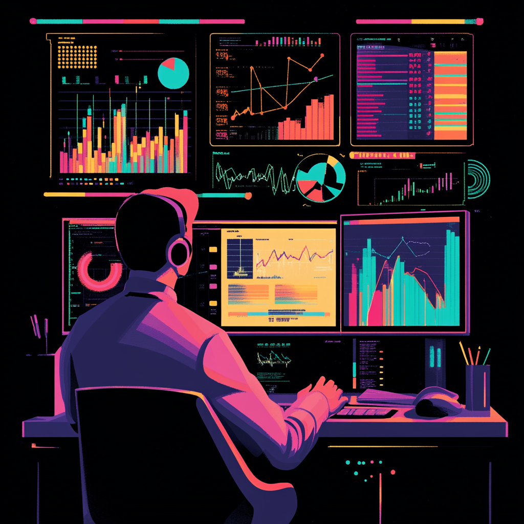 Professional with charts in modern office, displaying success