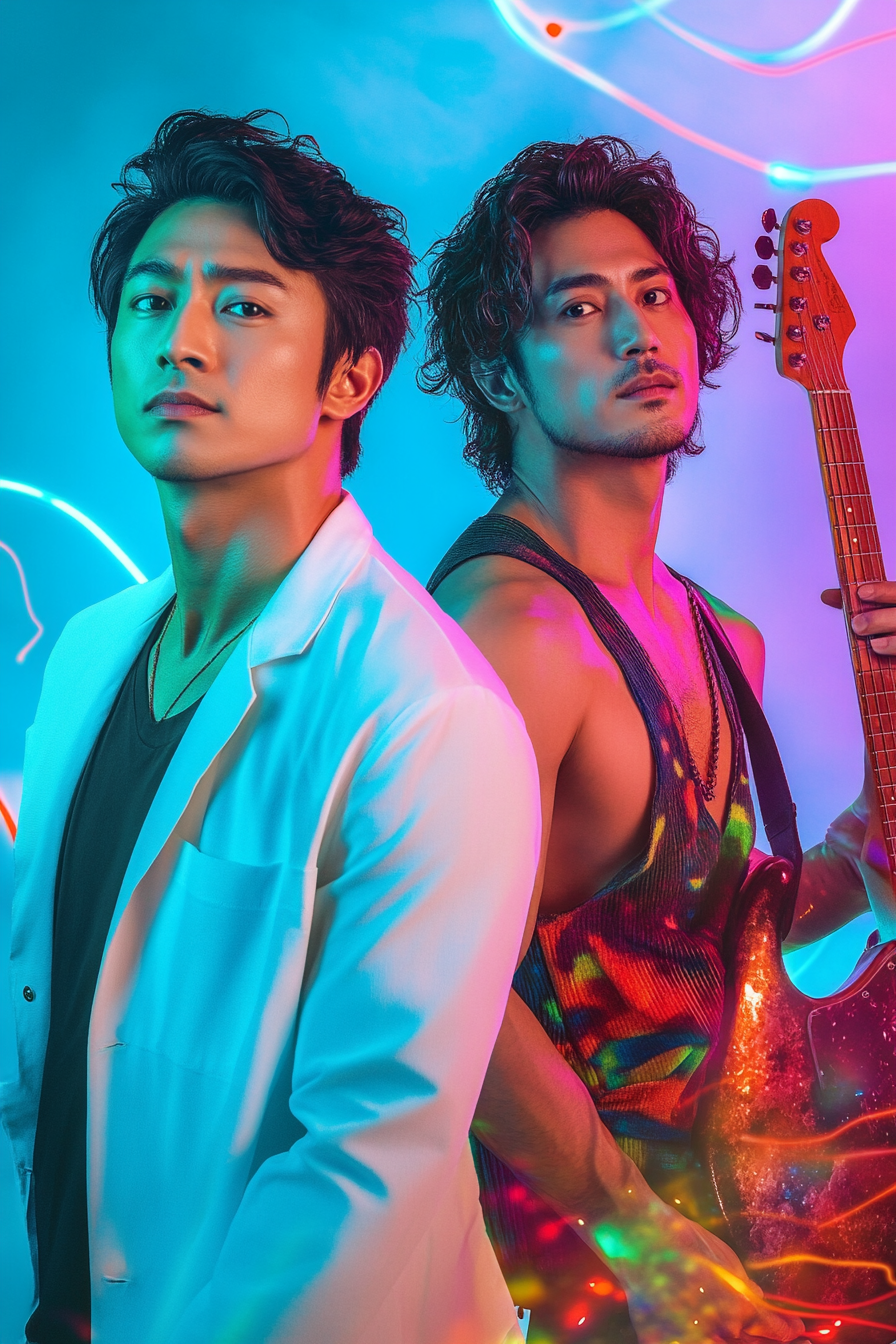 Promotional poster featuring two male characters in balance.