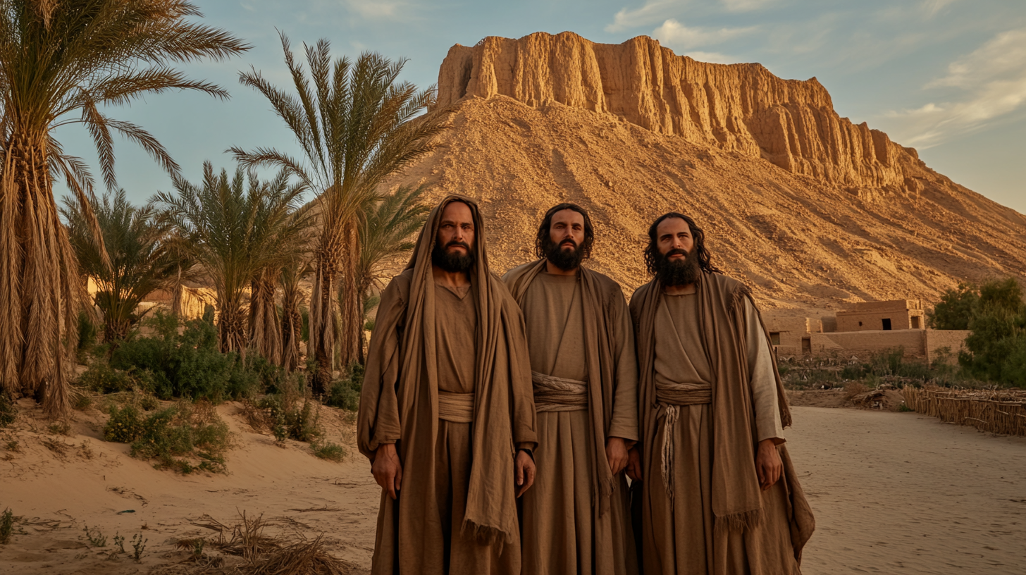 Prophet Noah and 3 sons in desert painting