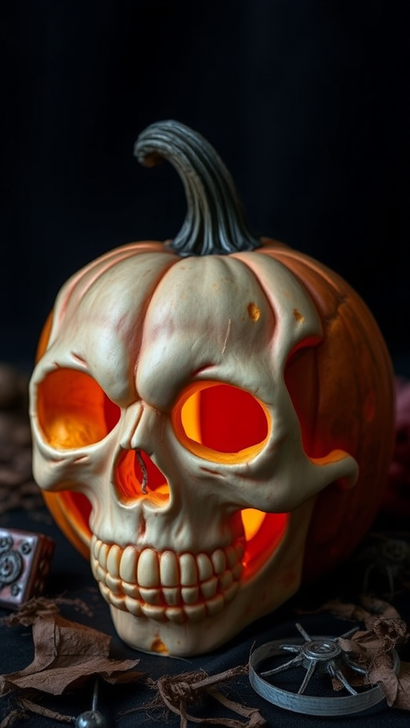 Pumpkin Skull: Scary face shaped pumpkin design.