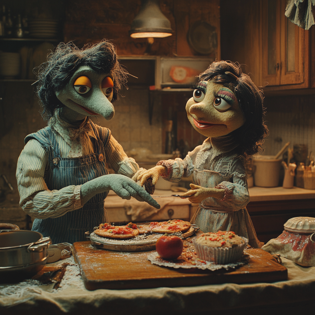 Puppeteer and Woman Puppet Cooking Show Fun