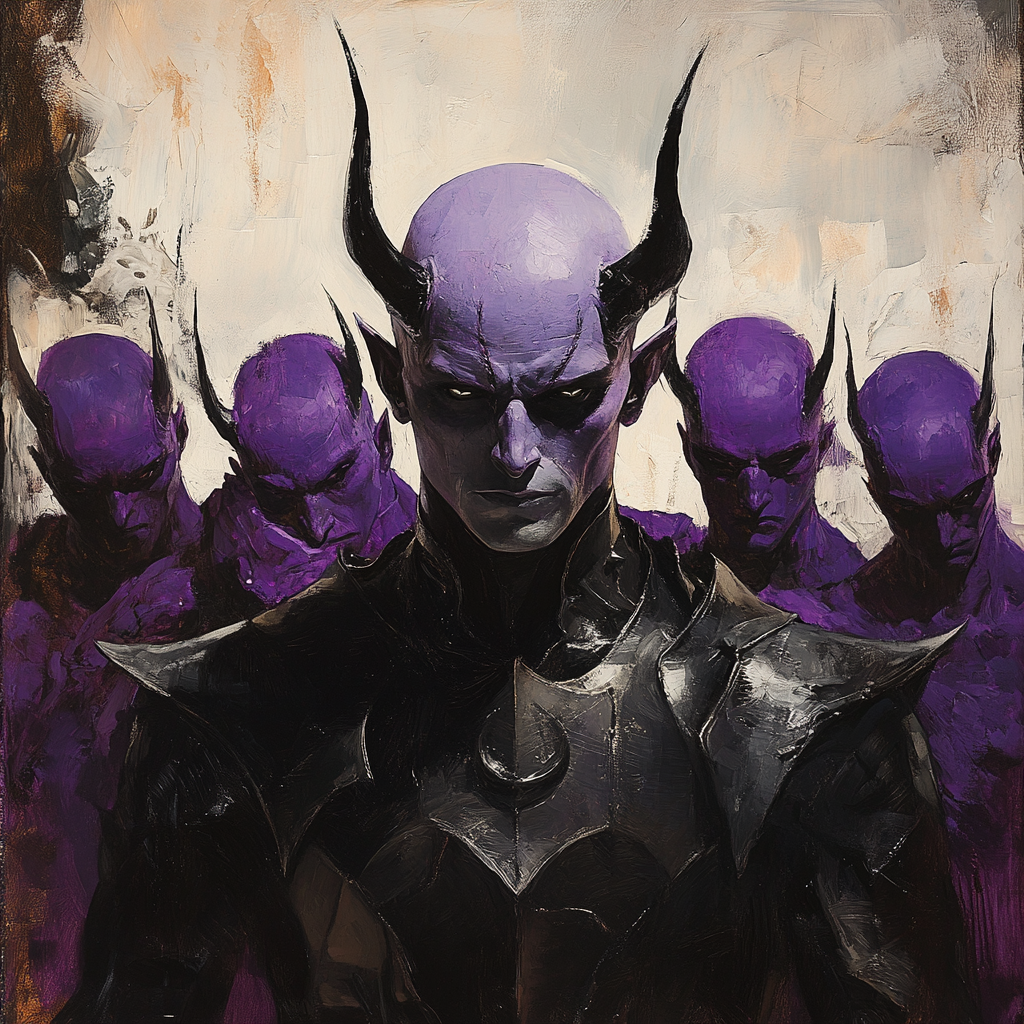 Purple Demon with Black Horns and Clones