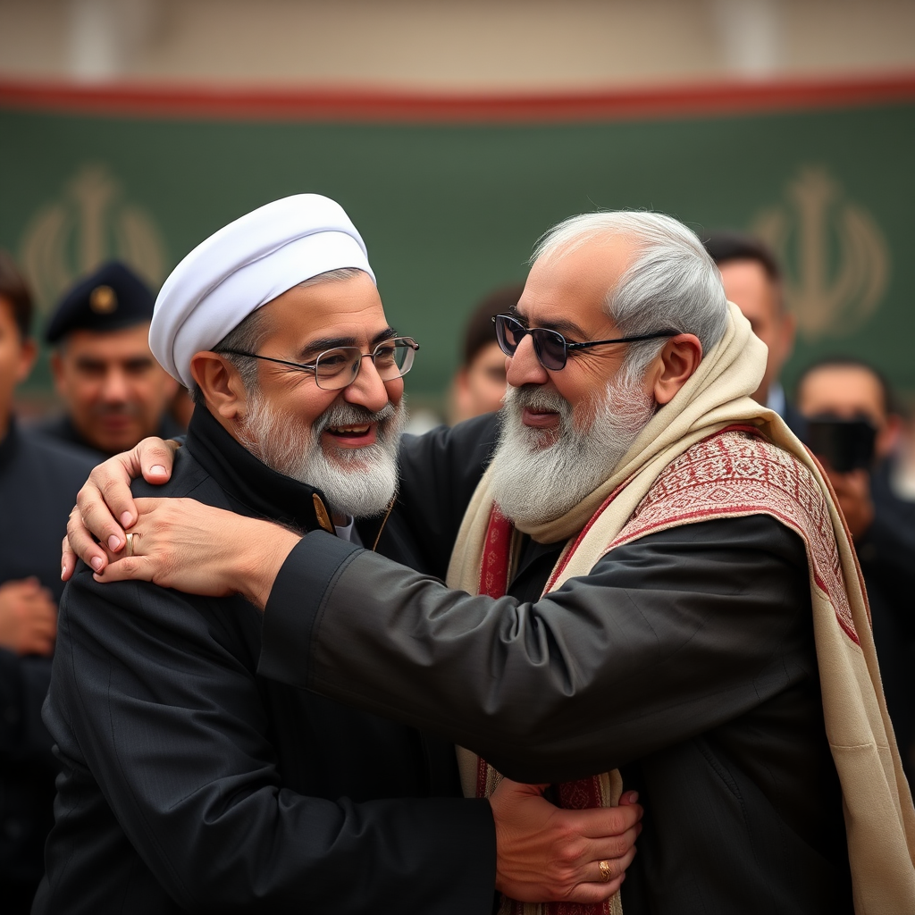 Qassem Soleimani is smiling and hugging.