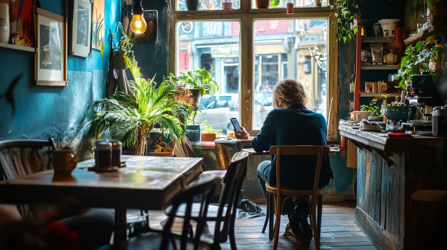 Quiet Cafe Moment: Person in Cozy Mood