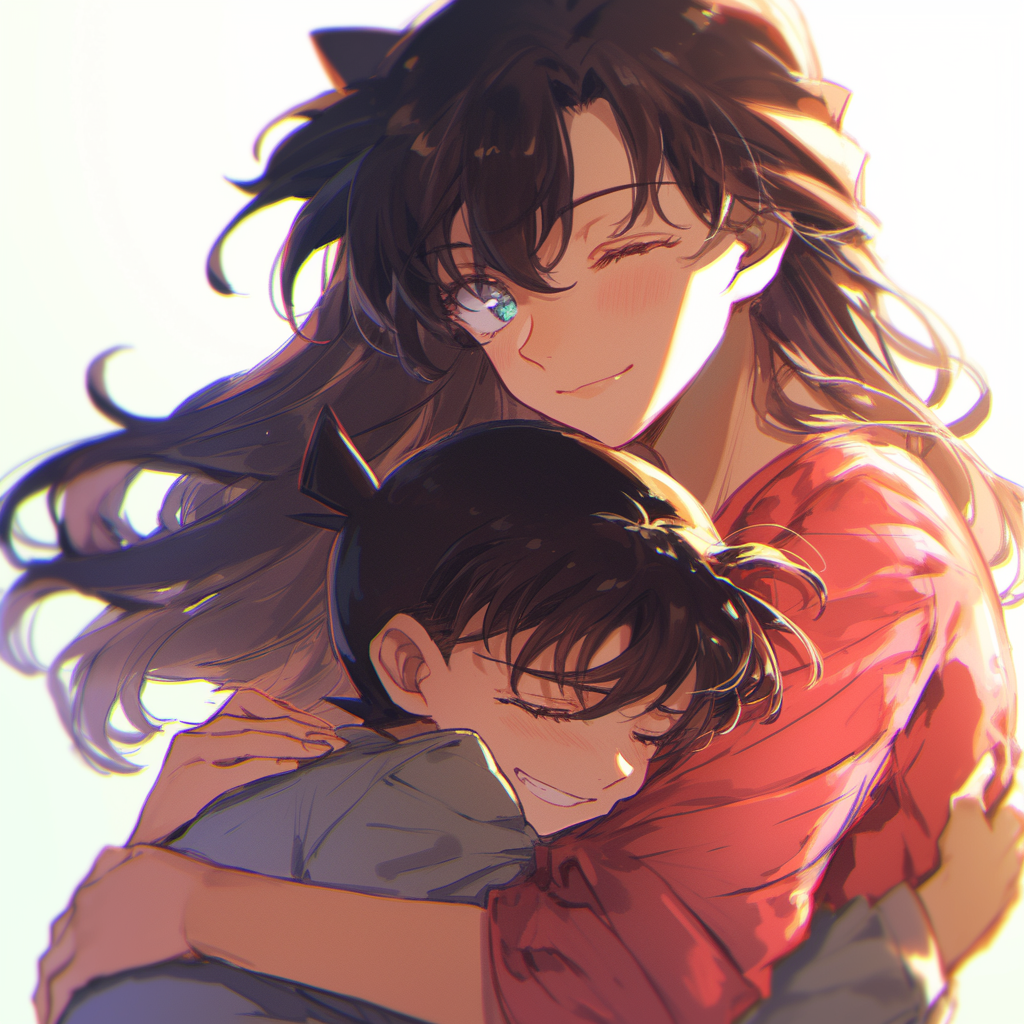 Ran hugs girl Conan, cozy and lovely moment