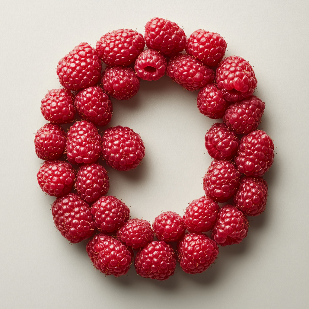 Raspberry letter 'מ' mimicking Hebrew font structure. Blend natural and clean lines for artistic feel.