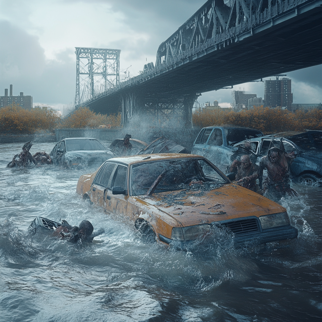 Realistic image of broken cars in New York.