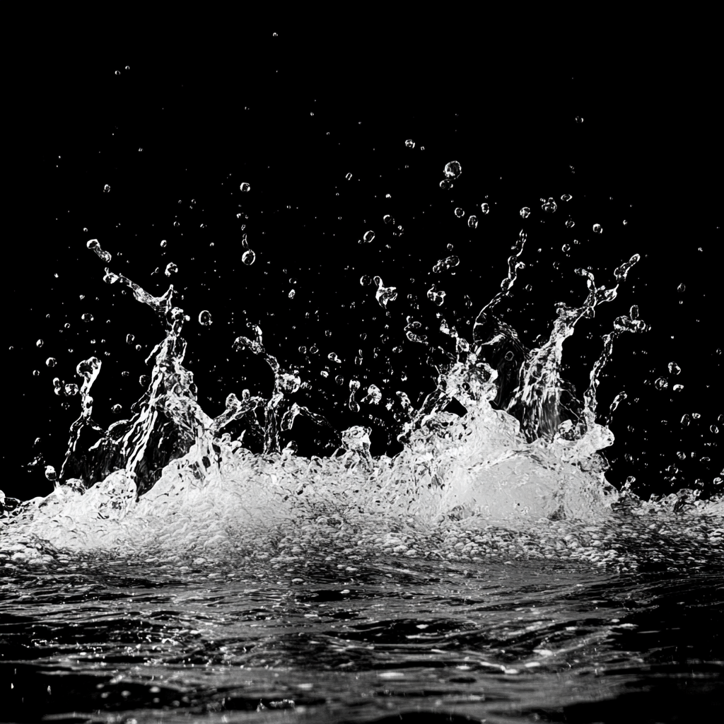 Realistic wall of water with splashes on black.