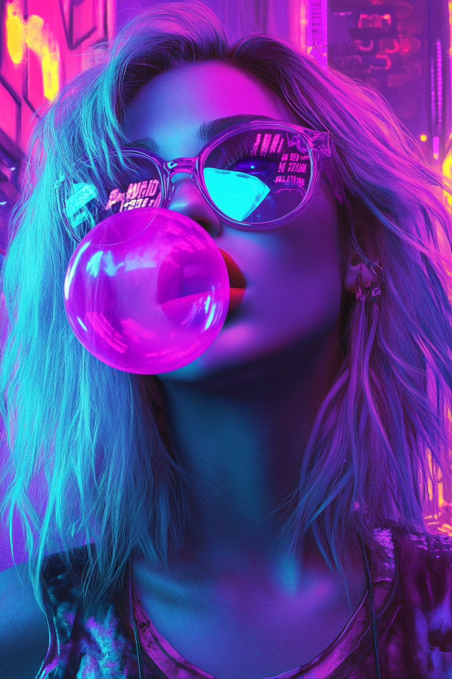 Rebellious Woman in Neon Graffiti Cityscape Portrait