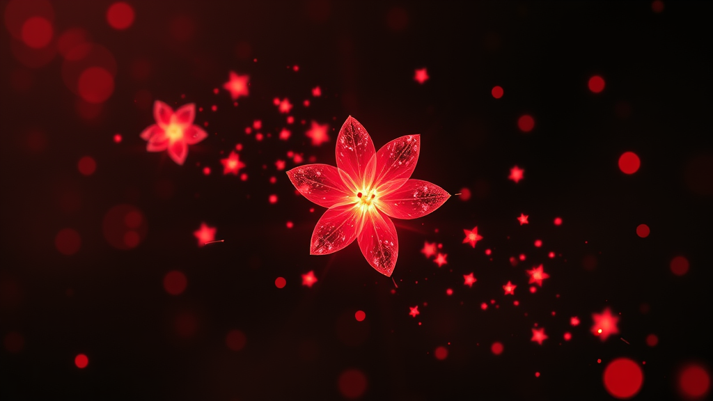 Red Spirit Blossoms Glowing on Black Background