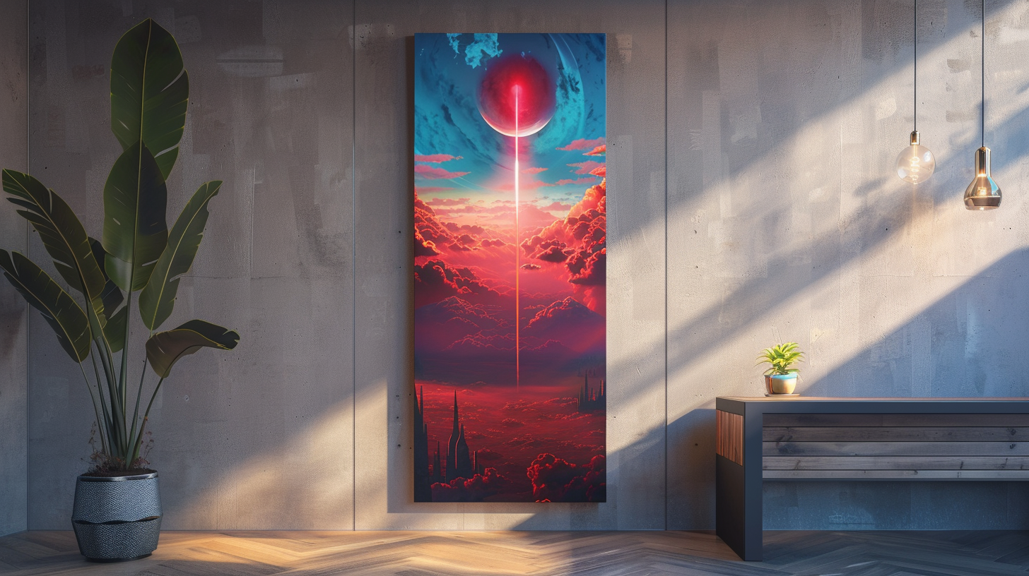 Red and Blue Futuristic Shapes Painting on Wall