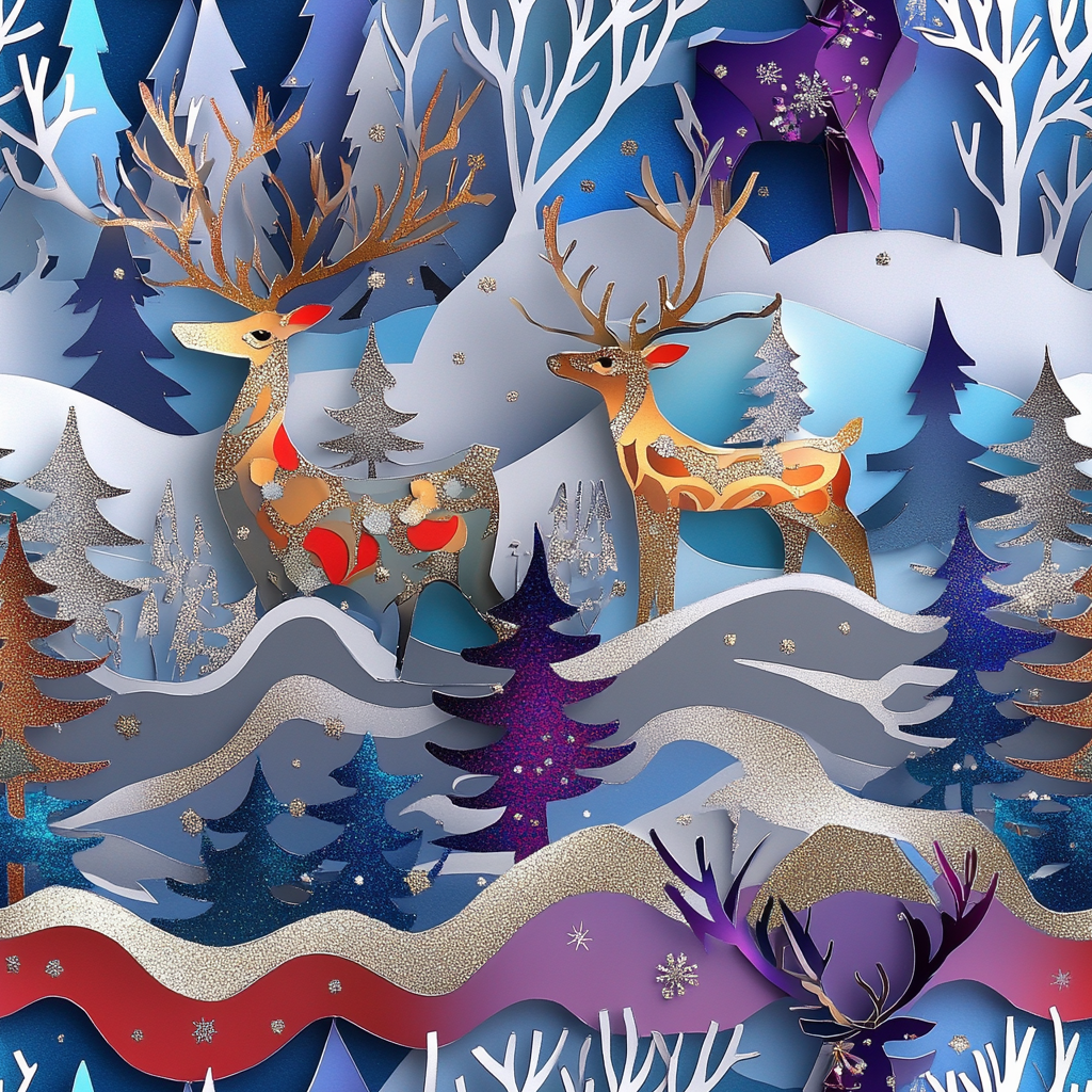 Reindeer in Snow Diorama with Christmas Trees