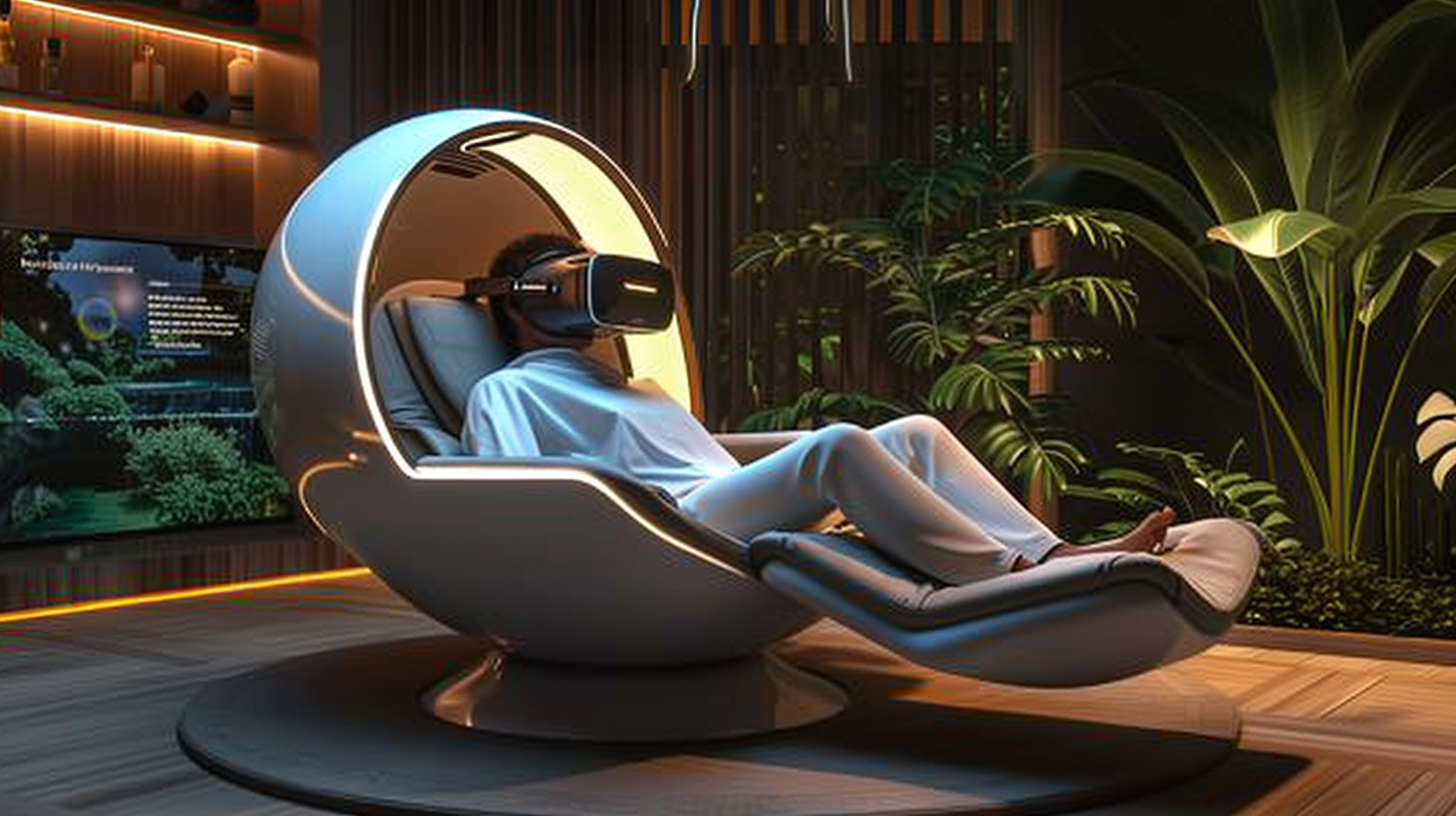 Relaxing wellness pod with VR and vital monitor