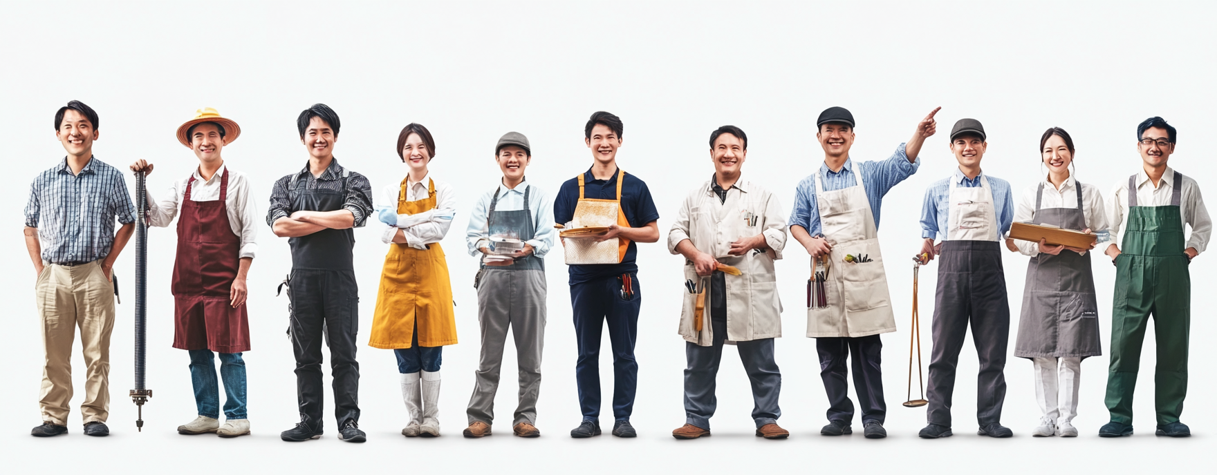 Representatives of Taiwanese professionals in various occupations, all smiling.