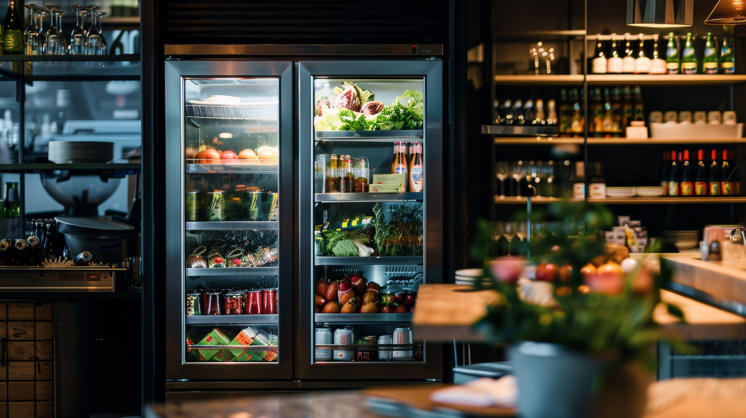 Restaurant Professional Cool Storage with Food Inside.