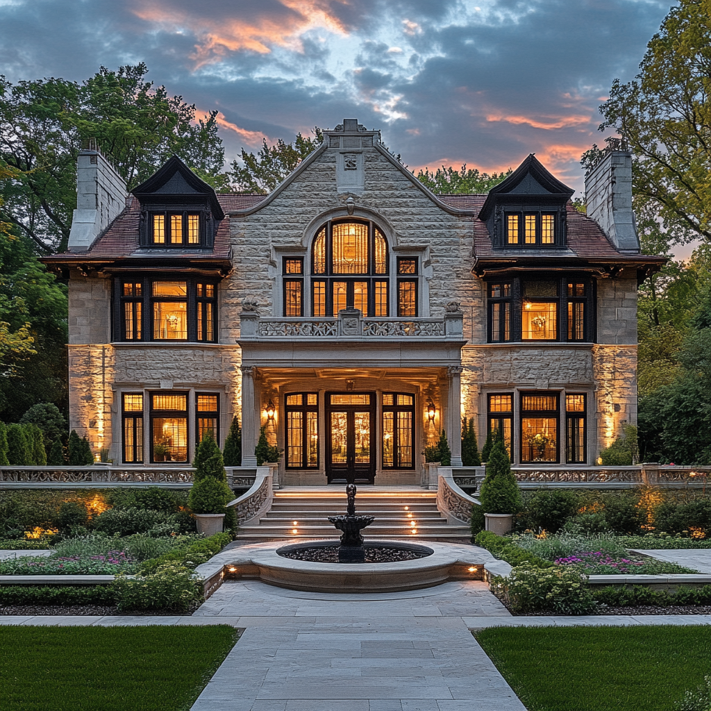 Restored historic mansion with modern luxury blends harmoniously