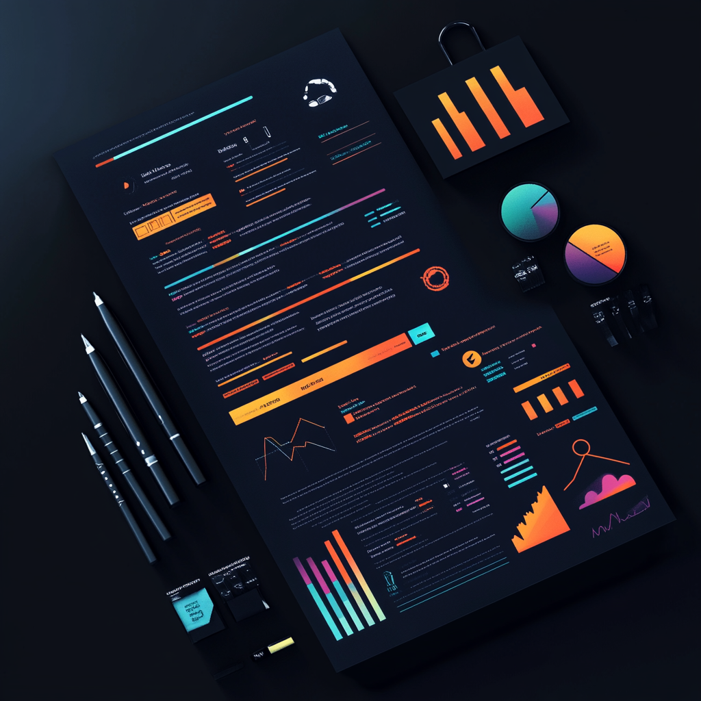 Resume Highlighted with Graphs and Charts on Gradient Background