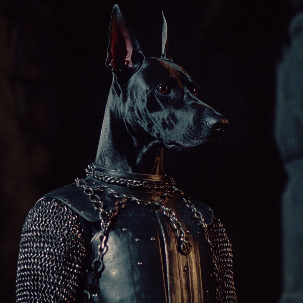 Retro Fantasy Film with Doberman Headed Knight