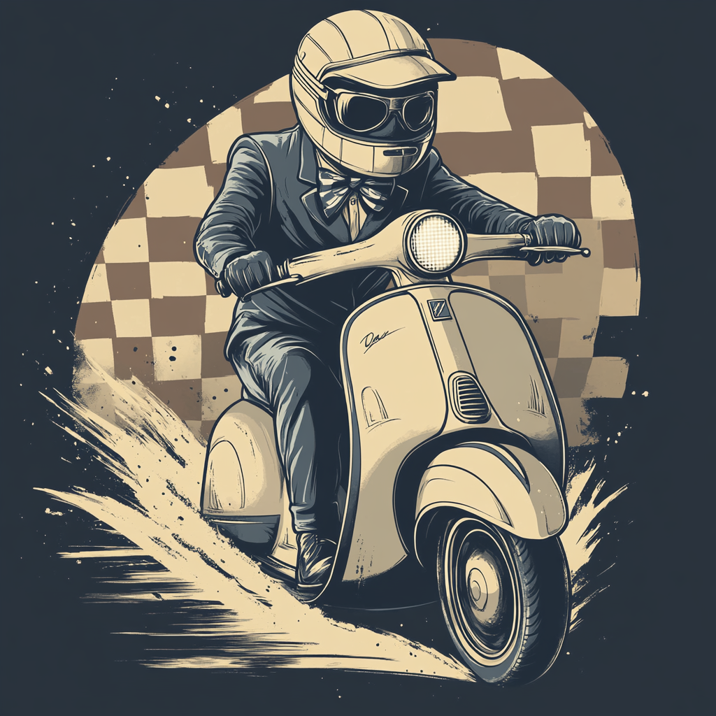 Retro race: Vespa rider in action t-shirt design