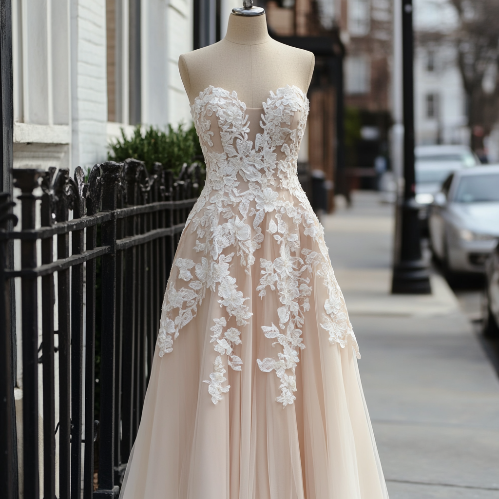 Romantic Bridal Gown in Blush Ivory: Elegant, Delicate Style