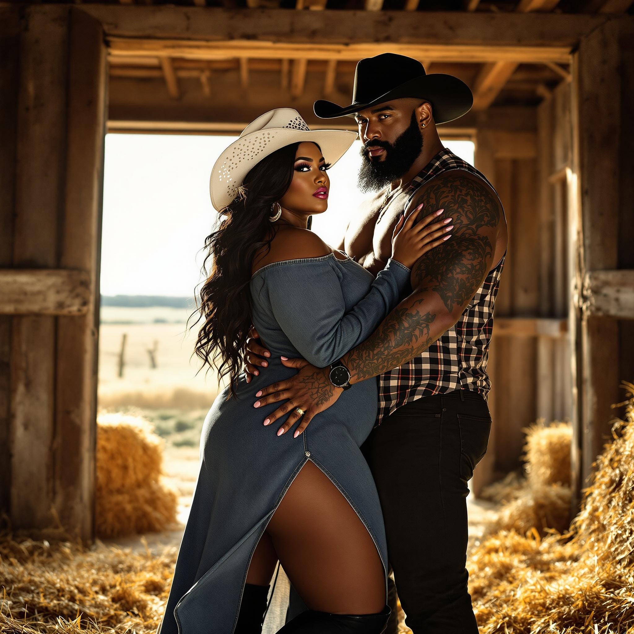 Romantic Cowboy Couple in Rustic Barn Setting