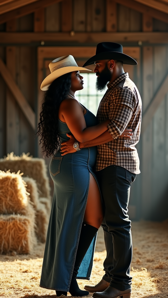 Romantic Cowboy Couple in a Rustic Barn