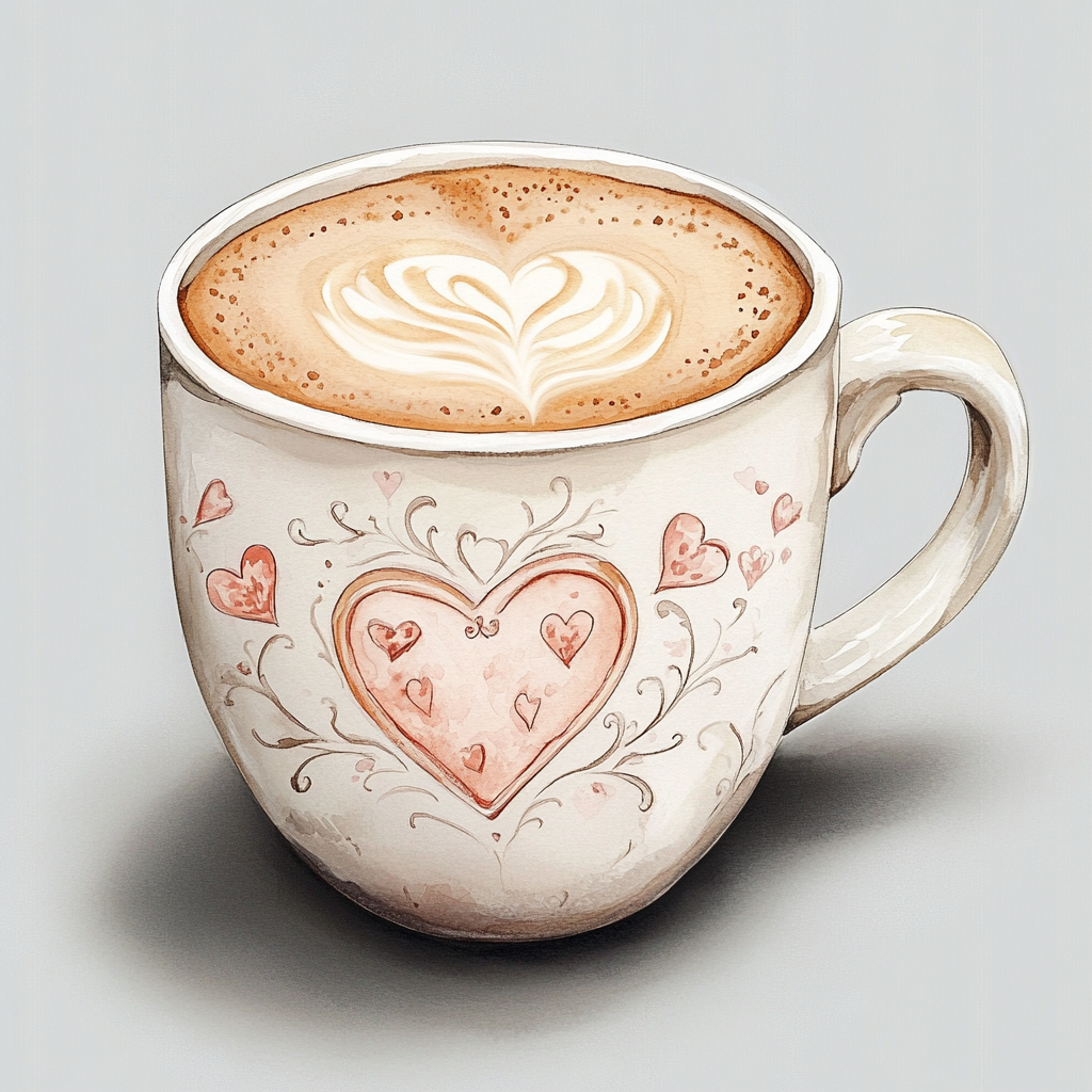 Romantic White Mug with Heart-Shaped Coffee Foam