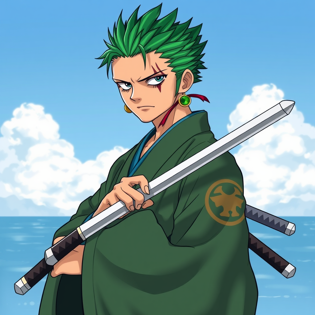 Roronoa Zoro in Samurai Kimono with Three Swords