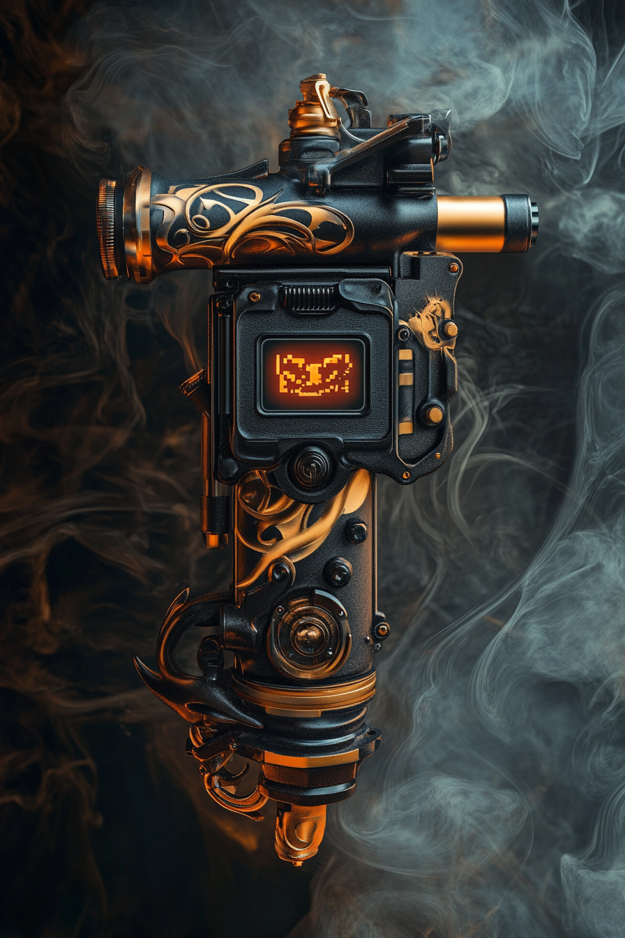 Rotary Tattoo Machine with Digital Frowning Emoji