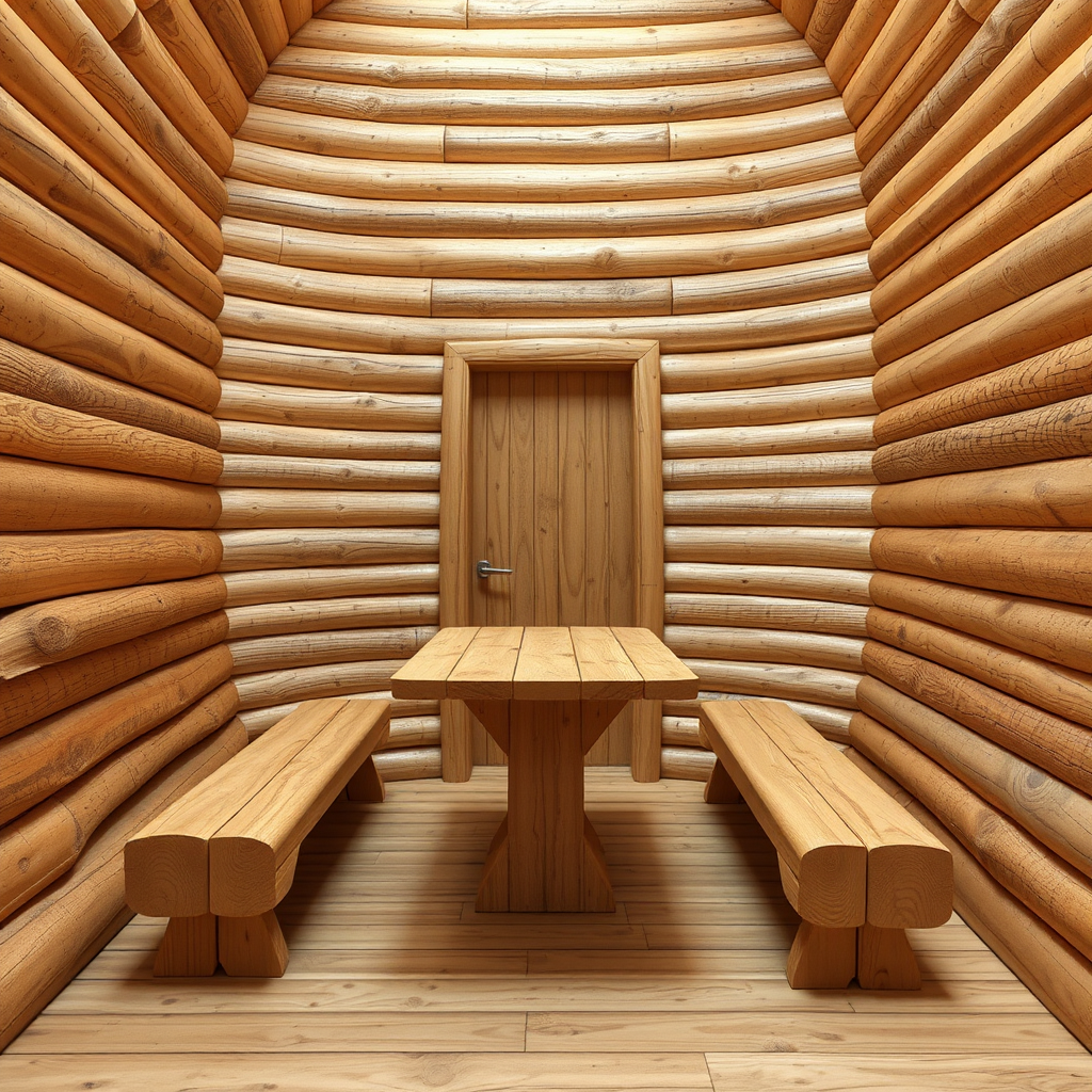 Round Timber Walls, Door, No Furniture