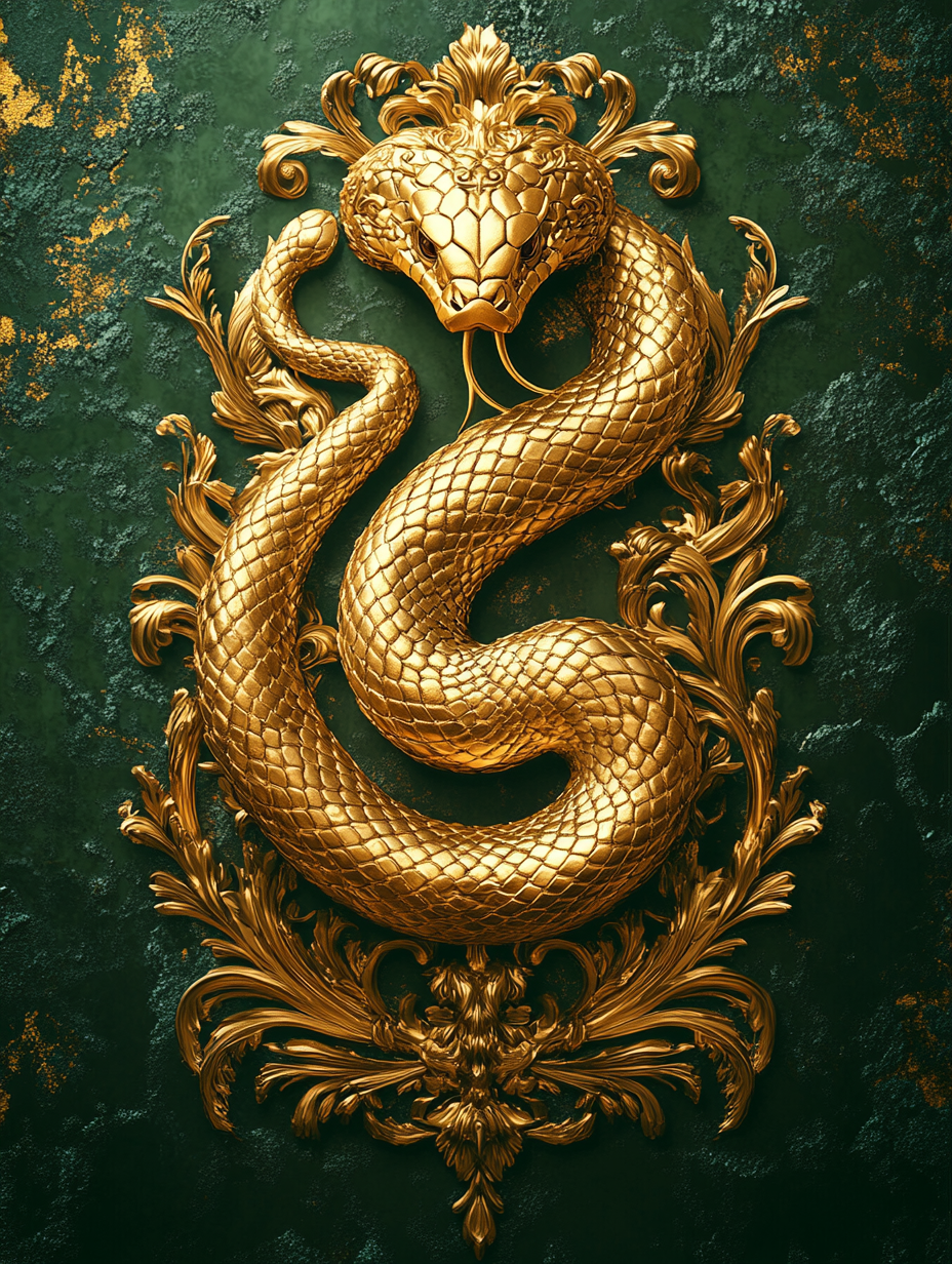 Royal Gold Snake Emblem on Ornate Postcard