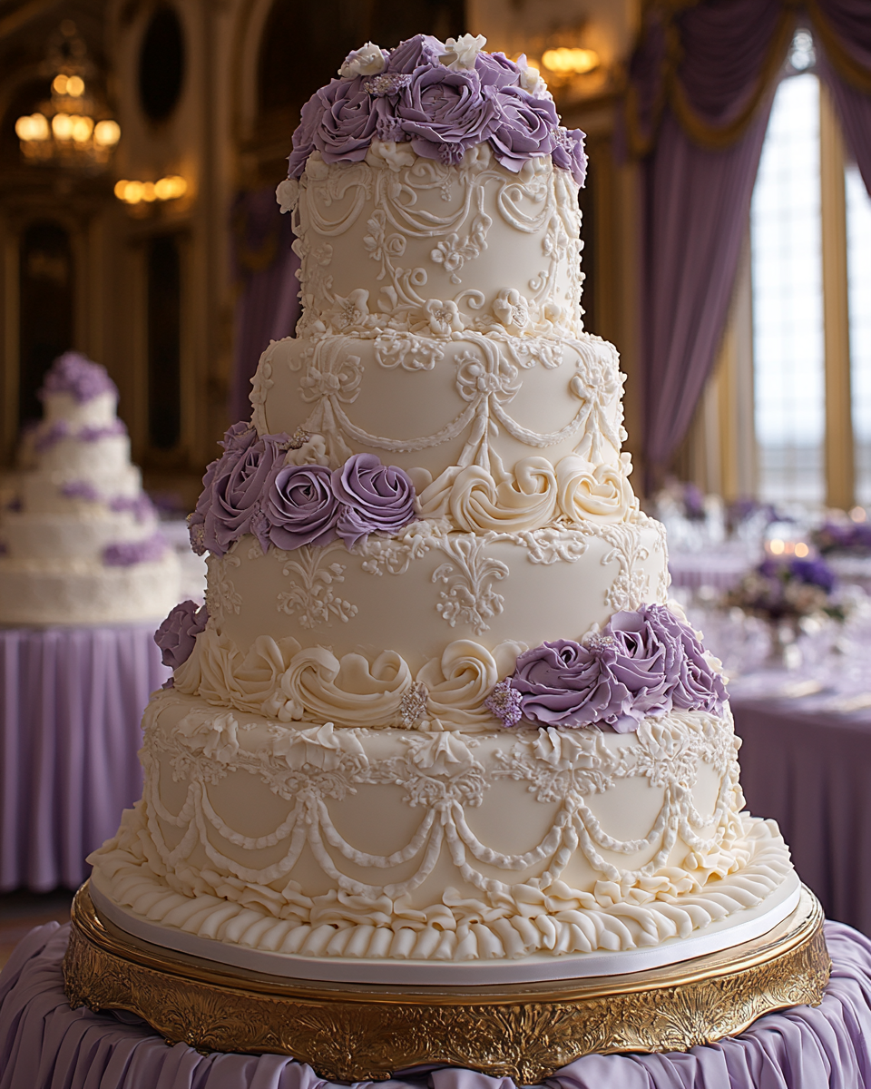 Royal Lavender Wedding Cake in Victorian Ballroom